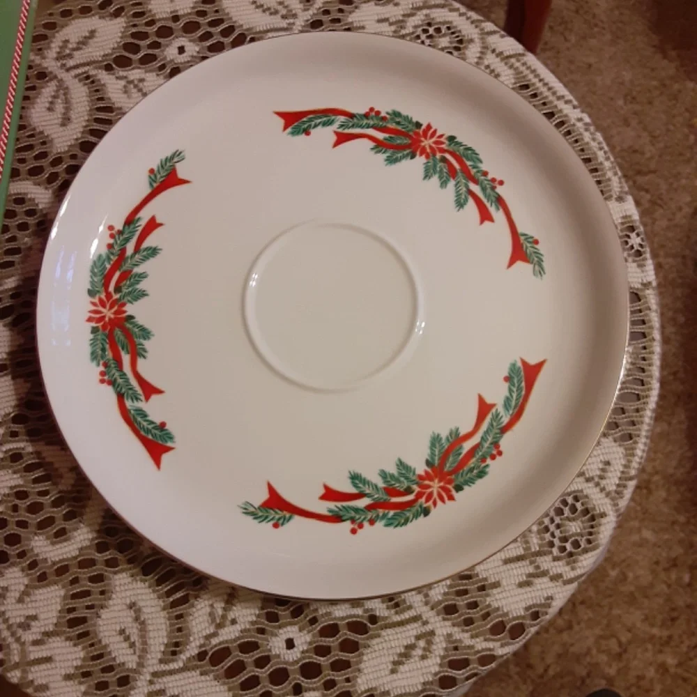 Poinsettia & Ribbons Fine China Chips & Dip Set